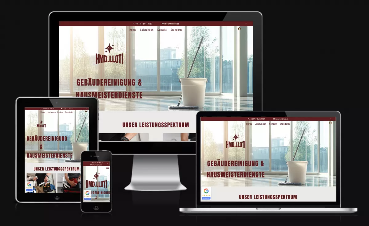 Bild zeigt die Website von Ajet Llloti, Hausmeisterdienste und Gebäudereinigung in Jockgrim und Karlsruhe