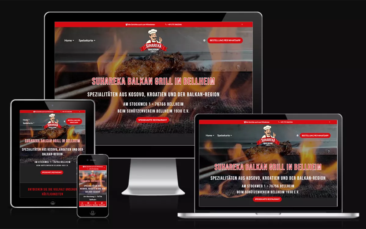 Bild zeigt die Website von SUHAREKA BALKAN GRILL in Bellheim